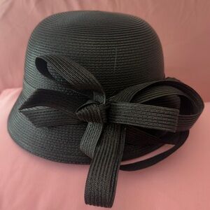 Women's Black Bow Cloche Hat - Classic Soft Straw Style